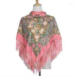 Scarves Printing Square Blankets Russian Women Wedding Tassel Scarf Retro Style Cotton Handkerchief Autumn Shawl