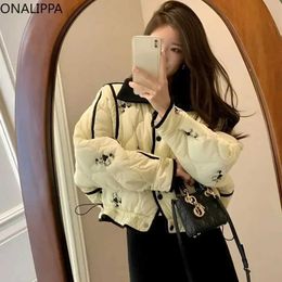 Women's Jackets Onalippa Embroidery Floral Quilted Coat Small Fragrance Drawstring Contrast Winter Clothes Women French Style Vintage Coats J231227