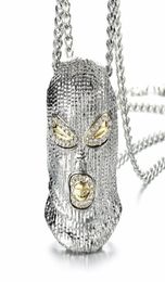 Pendant Necklaces Hip Hop CSGO Necklace Rock Style Bling Out Rhinestone Gold Color Black Mask Head Charm Men Jewelry Gift7811579