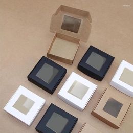Gift Wrap Brown Kraft Paper Window Box White Cardboard Packaging Black Craft Jewelry Display Handmade Soap