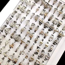 100pcs lot Random Mix band Laser Cut Stainless Steel Silver Rings Multi-design Top Mixed Women's Smart Elegance Rings Wholesa279L