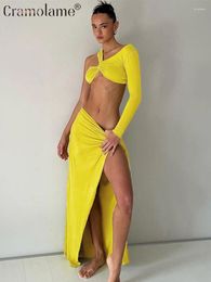 Work Dresses Women Autumn Two Piece Sets Outfits Long Sleeve Crop Tops Slit Maxi Dress Suits 2023 Fall Party Club Beach Vacation Streetwear