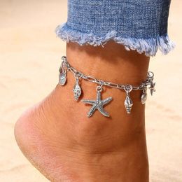 Anklets Summer Beach Style Anklet Starfish & Shell Conch Shape Pendant Ankle Bracelet Personality Adjustable Foot Jewellery For Women