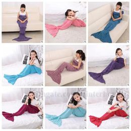 Swaddling Kids Mermaid Tail Blankets Hand Crochet Mermaid Blankets Mermaid Costume Cocoon Mermaid Sleeping Bags Bed Knit Sofa Blankets Gifts