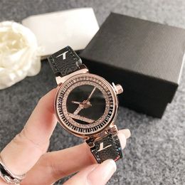 Fashion Full Brand Wrist Watches Women Girl Diamond Rotatable Dial Style Leather Strap Quartz Luxury With Logo Clock L 102