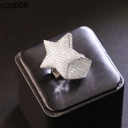 RTS Hip Hop Star Moissanite Ring Fine Jewellery 925 Sterling Silver Gold vvs ice out Moissanite Cuban Ring Men Star Ring