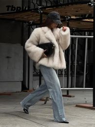 Warm Faux Fur Mink Thicken Coat Women Lapel Collar Long Sleeve Female Jacket 2023 Autumn Winter Fashion Lady Streetwear 231226