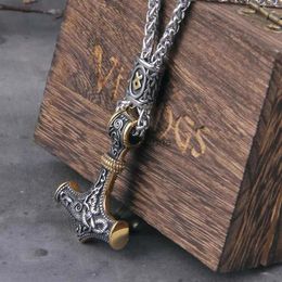 Necklaces Norse Vikings Thor's Hammer Mjolnir Scandinavian Rune Amulet Necklace Stainless Steel Chain Vegvisir Anchor Pendant Male Jewelry L