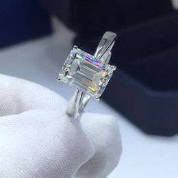 inbeaut Arrival 925 Silver 2 ct Emerald Cut D Colour Pass Diamond Test Big Rectangle Moissanite Ring Teen Girl Party Jewelry251T