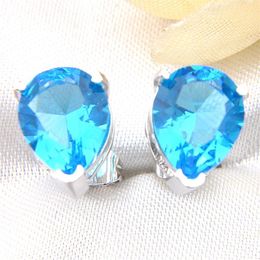 Luckyshine 925 Sterling Silver Plated Jewellery Water Drop Sky Blue Topaz Stud Holiday Party Cz Stud Earrings for Women274r