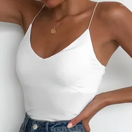 Women's Tanks 2023 Spaghetti Strap Top Satin Women Halter V Neck Basic White Cami Sleeveless Silk Tank Tops Summer Camisoles