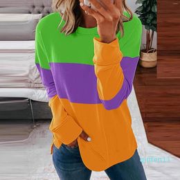 Women's Hoodies Patchwork Sweatshirts For Women Color Block Pullover Autumn