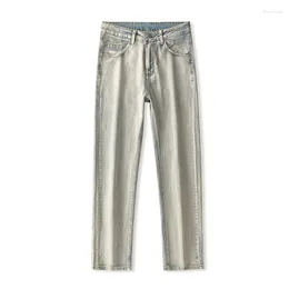 Men's Jeans 2023 Men 2 Colors Denim Wide-leg Korean Style Straight Pants Middle Waist Male Gradient Trousers Solid Color Size 3XL