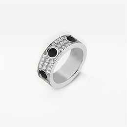 High Edition Black Ceramic Love Rings Wedding Band Women Men Screw Marking 3 Rows Diamond Paved 316L Titanium Steel Designer Jewel320Q