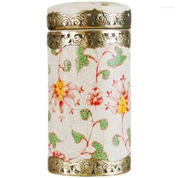 Storage Bottles Chinese Style Hand-painted Ceramic Tea With Copper Edges Handmade Crafts Classical And Retro Jar Collection