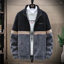 Men's Jackets Men Jacket Spring Autumn Windbreaker Corduroy Coat Patchwork Zipper Clothes Long Sleeve Korean Fashion Outerwear