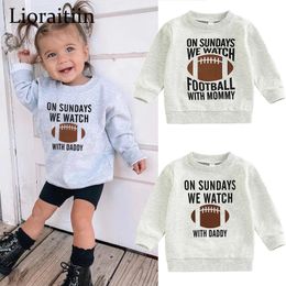 -09-02 Lioraitiin 0-6Years Toddler Kids Girl Boy Sweatshirt Ball Season Daddy Mommy Letters Football Print Pullover Tops 231227