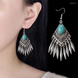 Dangle Earrings Ethnic Bohemian Bright Silver Colour Big Drop Long Metal Fringes Tassel Earring Geometric For Women Party Jewellery