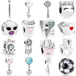 Bracelets 2018 New 100% Real Sterling Sier Face Playing Cards Charms Beads Clear Cz Fit Brand Bracelet Original Jewelry Gift