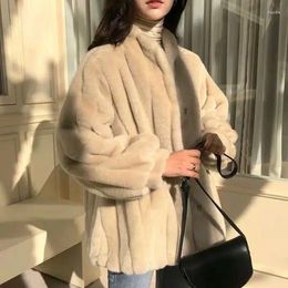 Women's Fur 2024 Winter Mink Fleece Medium Length Plush Loose Lamb Hair Stand Up Neck Thickened Warm Trendy Versatile Coat Y2K