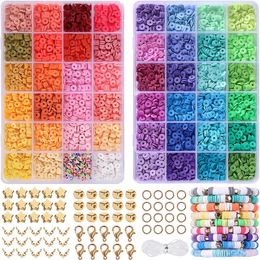 9700pcs Polymer Clay Beads Set 48 Rainbow Color Flat Chip Beads for Boho Bracelet Necklce Making Gold Beads Accessories Kit DIY 231227