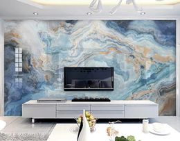 Custom Po Abstract Blue Marble Pattern Living Room Sofa TV Background Wall Decor Painting Kitchen Mural Wallpaper Waterproof5220015