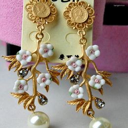 Dangle Earrings Fashion Leaf Flower Pearl For Women And Girls