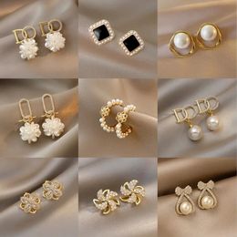 20Pair/Lot Fashion 925 Sterling Silver Needle Heart Pearl Rhinestone Stud Earrings For Women Mix Style Geometric Jewellery Party 231227