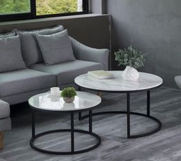 Italian Luxury Popular Modern 100% Marble Round Coffee Tables Desk for Living Room 2 in 1 Simple Combination Iron Table6632755