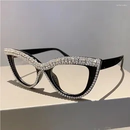 Sunglasses Brand Designer Diamond Frame Cat Eye Women Vintage Fashion Luxury Sun Glasses For Female Punk Crystal Shades UV400