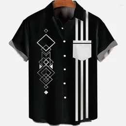 Men's Casual Shirts Shirt Color Contrast Plain Social For Men Geometry Pattern Short Sleeve Oversized Harajuku Clothing