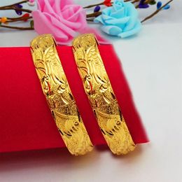 2 Pieces Whole Phoenix Thick Bangle 18k Yellow Gold Filled Wedding Classic Style Womens Bangle Bracelet Gift324S