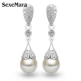 Classic 925 Sterling silver Clear Crystal Long Drop Earrings Teardrop Bridal Party Wedding Jewelry for Women Whole2618
