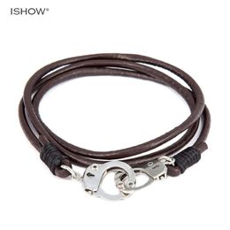 Handmade Brown Leather Wrap Bracelet Men's Leather Bracelet Personalized Men Bracelets Cuff Handcuff Charm Bracelets Man Gift184y