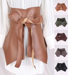 Belts PU Leather Ultra Wide Cummerbunds Corset Belt Solid Color Selftie Knotted Waistband Women Skirt Peplum Ruffle6933940