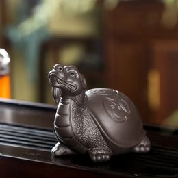 Tea Ornaments Ceramic Boutique Personalized Tea Set Lucky Golden Dragon Turtle Tea Ceremony Zero Matching Tea Pet Mini Tea Set 231226