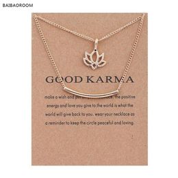 12pcs Golden Plated Good Karma Marble Lotus Double Layer Alloy Clavicle Bone Pendant Short Necklace 200929233q