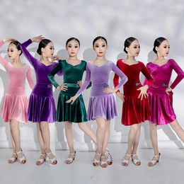 Stage Wear 6 Colors Children'S Ballroom Dance Costumes Girls Velvet Latin Performance Dress Kids Samba Rumba Clothes SL9322