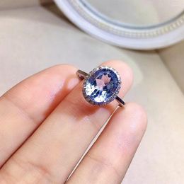 Cluster Rings 3ct 8mm 10mm VVS Grade Natural Topaz Ring For Party Fashion Light Blue Silver 925 Jewelry