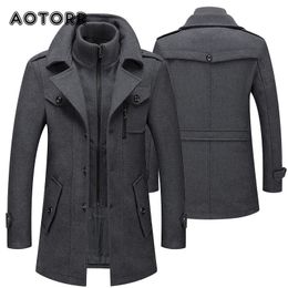 Autumn Winter Mens Wool Trench Coats Fashion Middle Long Jacket Male Double Collar Zipper Coat Windbreak Woollen Overcoat 4XL 231226