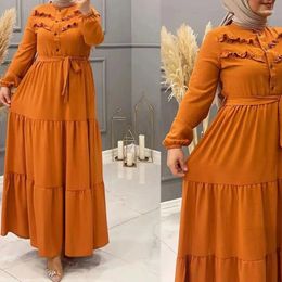 Ethnic Clothing Soft Arrival Abaya Blue Caftan African Dresses For Women Elegant Outfits With Belt Sundress Vintage High Waist Robe