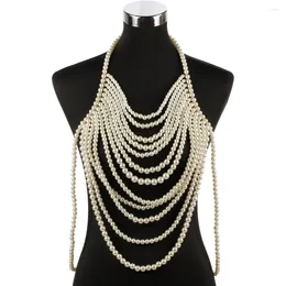 Pendant Necklaces Pearl Necklace For Women Statement Layered Beads Big Large White Long Chunky Body Chain Jewellery Florate Accessories