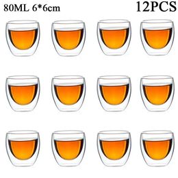 80ML 150ML 2 18PCS Double Wall Glass Kung Fu Tea Cup Transparent Coffee Milk Water Mug High Borosilicate Drinkware Set 231227