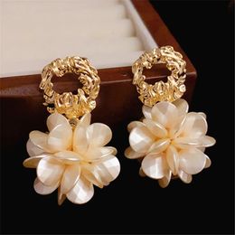 Korean Irregular Design Sense Copper Metal Acrylic Flower Pendant Earrings For Women Fashion Trend Jewellery Gifts For Girls 231227