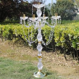 Holders 5 pcs / lot 90 cm height Acrylic 5arms metal candelabras with crystal pendants wedding candle holder Centrepiece party decor