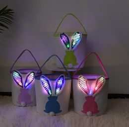 Holiday Gift Bag With Light Rabbit Ear Easter Egg Basket With Handle For Easter Decoration Glowing glitter Bunny Storage bags