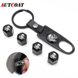 Set Skull Style Antitheft Car Wheel Air Tyre Valves Tyre Leather buckle Valve Caps Stem with Wrench Ring Spanner New