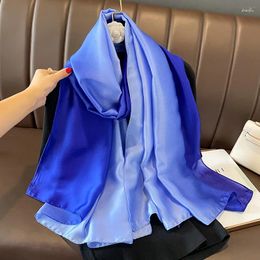 Scarves Plain Ombre Gradient Silk Chiffon Scarf Lady Elegant Shawl Classic Outdoor Windproof Satin Head Wrap Travel Beach Towel 180 90Cm