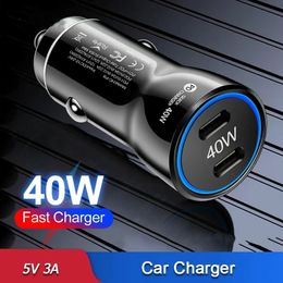 Dual PD Car Charger 40W Type C Quick Charge 3.0 Super Fast Charging Car Charger Adapter For iPhone 15 Huawei Xiaomi Samsung s24