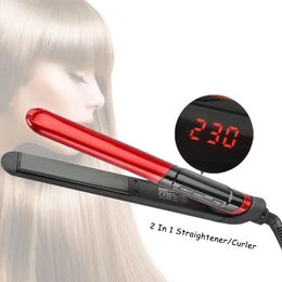 2 In 1 Hair Straightener Curler Ceramic Flat Iron Fast Heating Plate Dual Voltage Straightening Curling Irons Hair Styling Tools 231227